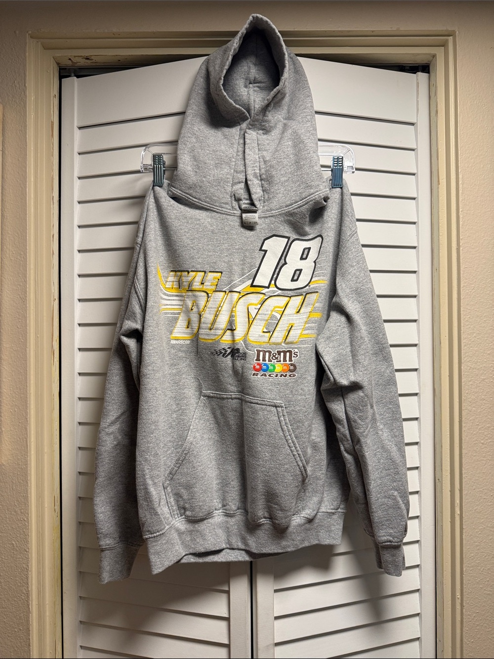 Kyle Bush-M&M-Gildan Gray Pullover Hoodie w/o Drawstring!